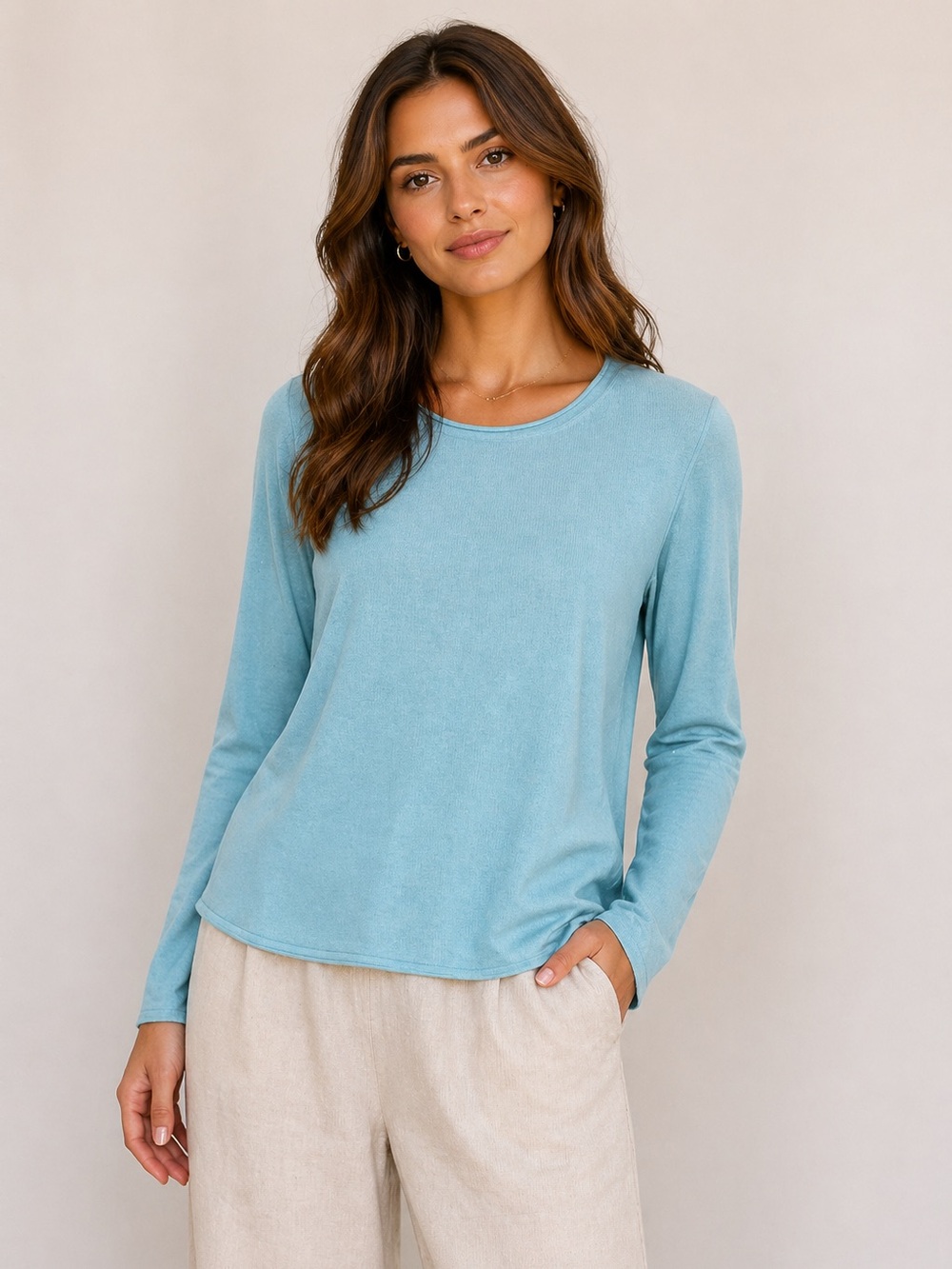 L.L Bean Turquoise Cashmere Long-Sleeve Women's Top